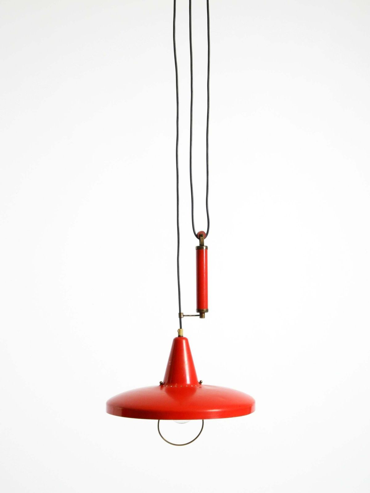 photo vinterior Mid Century Modern Red Aluminum Pendant Lamp, Height Adjustable, Italy, 1950