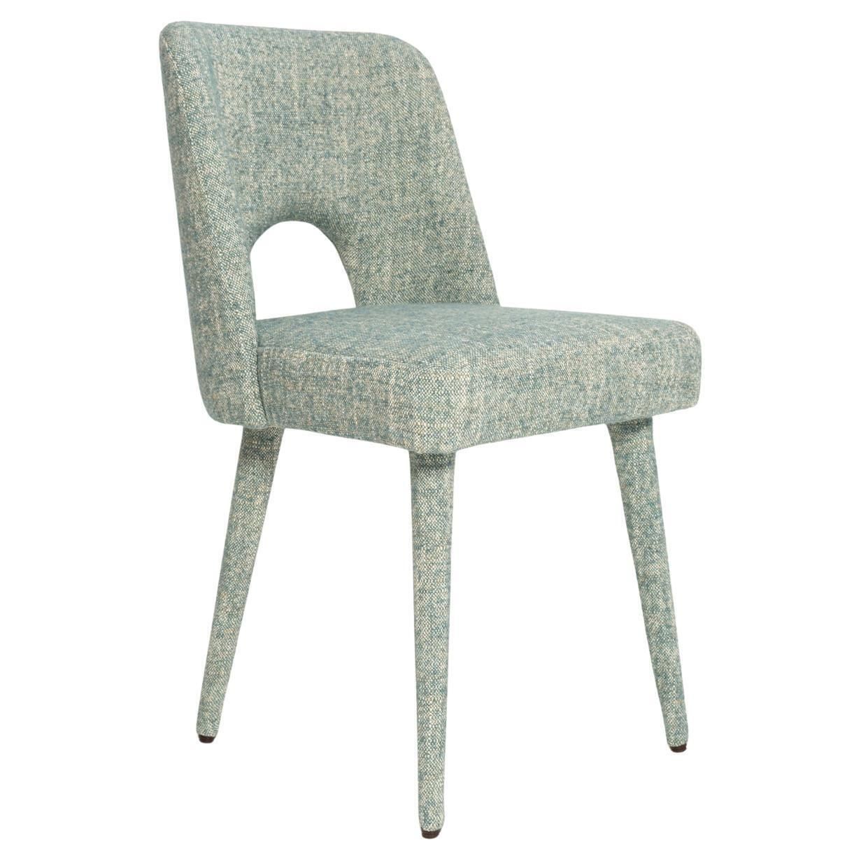 Mid Century Shell Chair In Blue Linen Fabric Arsene By Pierre Frey, 1960s