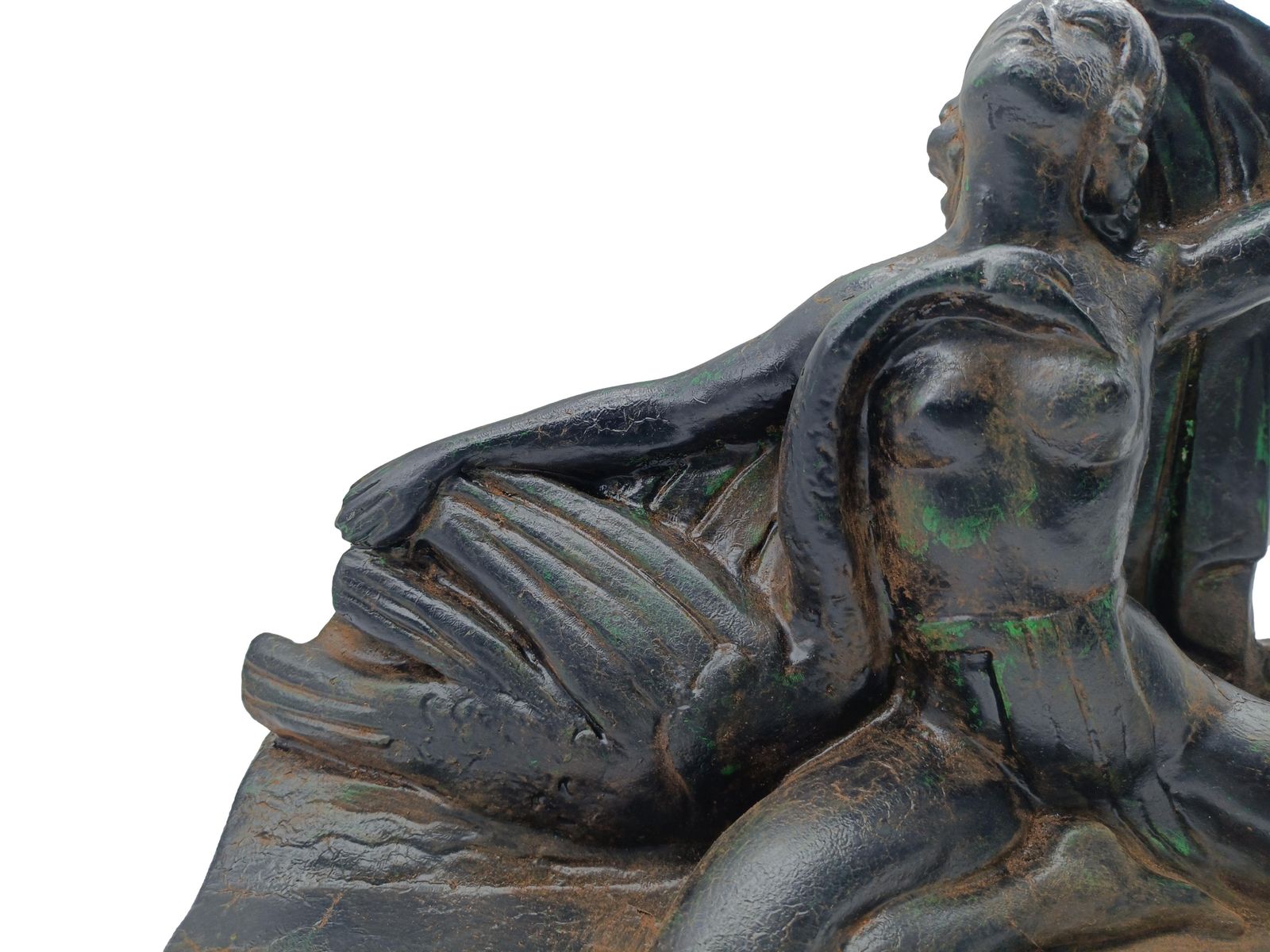 P. Roche Patinated Terracotta Sculpture "Leda And The Swan," 1970s photo vintage