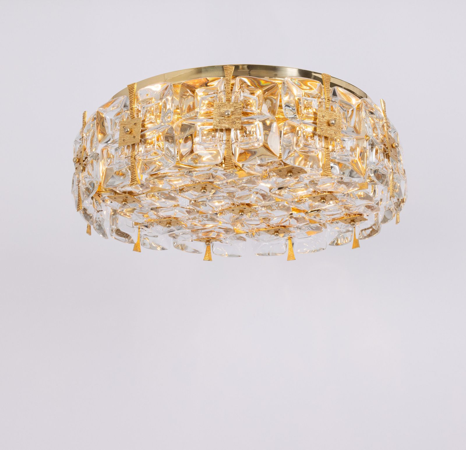 Delicate Gilt Brass Crystal Glass Flush Mount Light By Palwa, Germany, 1970s photo furniture