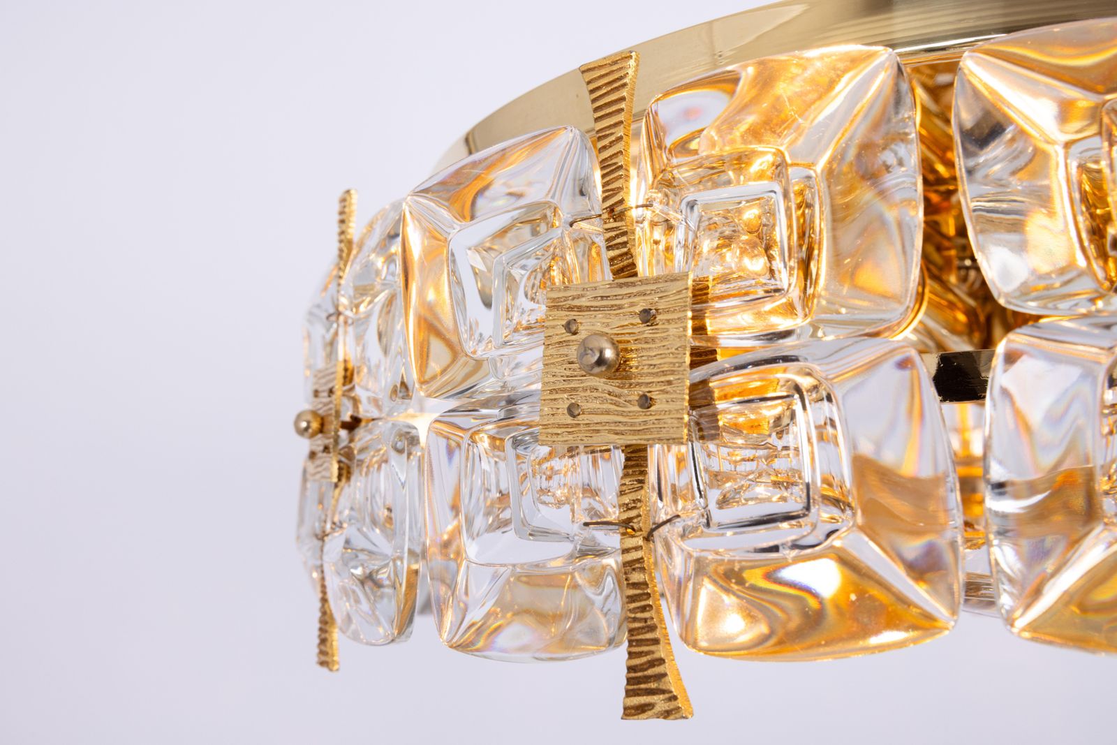 Delicate Gilt Brass Crystal Glass Flush Mount Light By Palwa, Germany, 1970s photo for sale