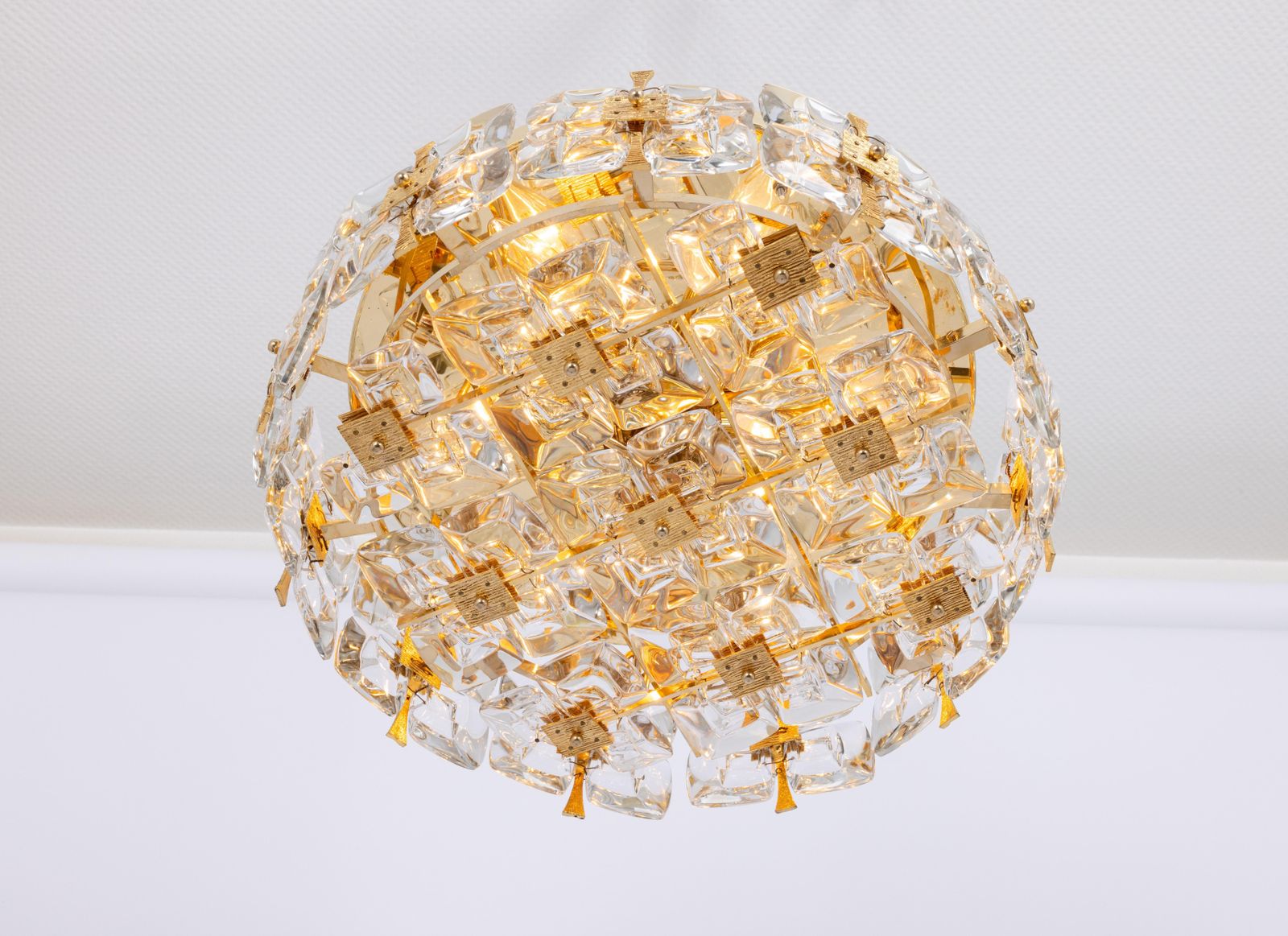 Delicate Gilt Brass Crystal Glass Flush Mount Light By Palwa, Germany, 1970s photo vintage