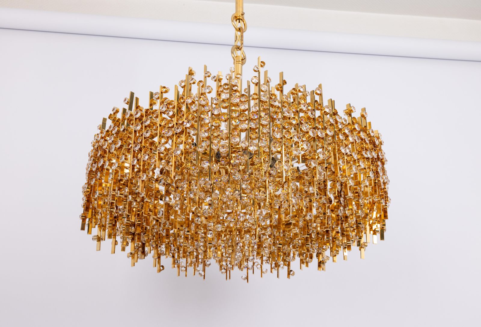 Large Gilt Brass And Crystal Chandelier, By Palwa, Germany, 1970s photo buy