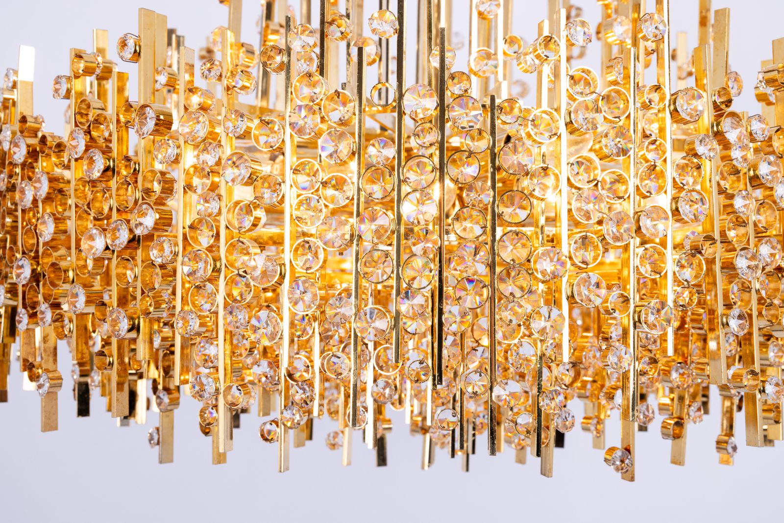 5222.0 Large Gilt Brass And Crystal Chandelier, By Palwa, Germany, 1970s photo