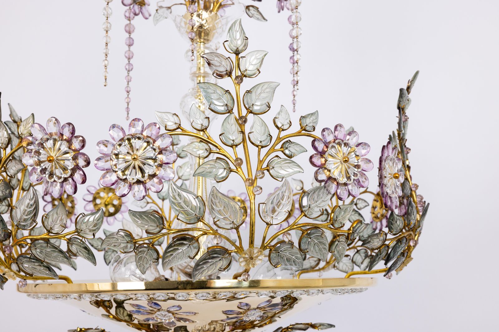 Large Gorgeous Chandeier Gilt Faceted Crystal Glass Bagues, Palwa, 1970s photo for sale