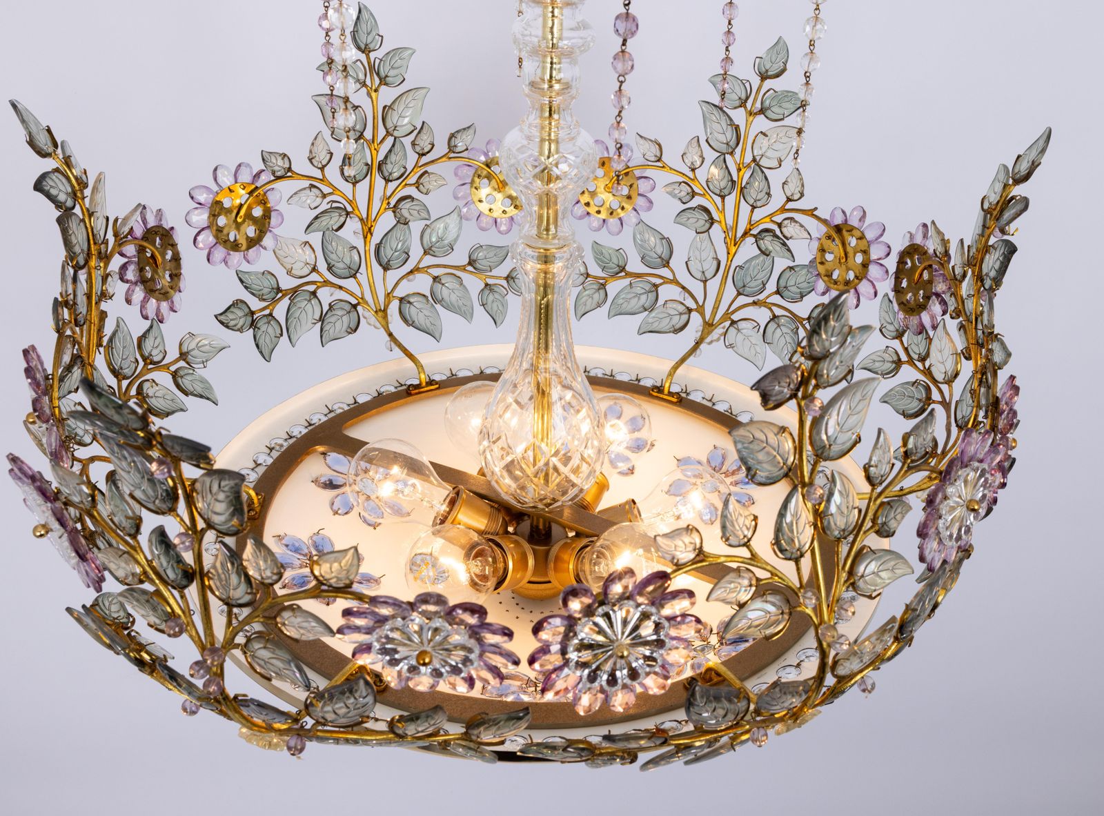 photo for sale Large Gorgeous Chandeier Gilt Faceted Crystal Glass Bagues, Palwa, 1970s