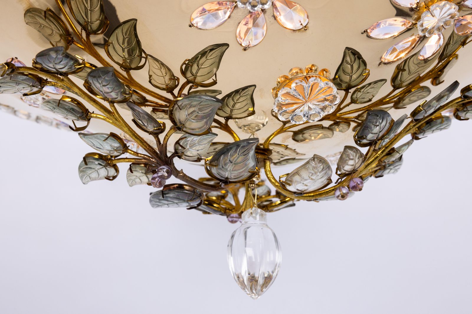 photo buy Large Gorgeous Chandeier Gilt Faceted Crystal Glass Bagues, Palwa, 1970s
