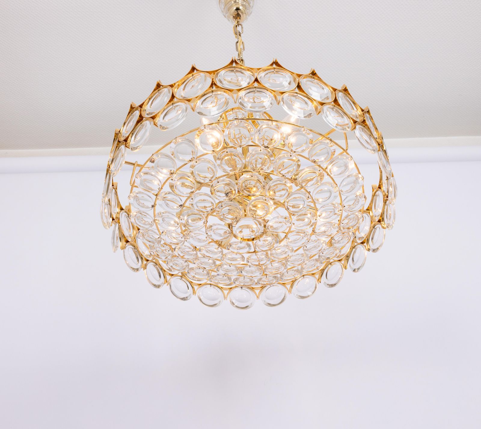 Large Gilt Brass Crystal Chandelier By Palwa, Sciolari Design, Germany, 1970s photo Lighting