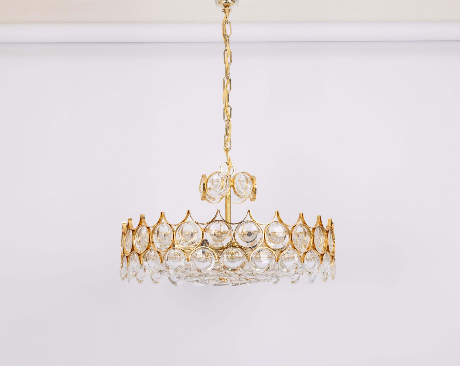 photo for sale Large Gilt Brass Crystal Chandelier By Palwa, Sciolari Design, Germany, 1970s