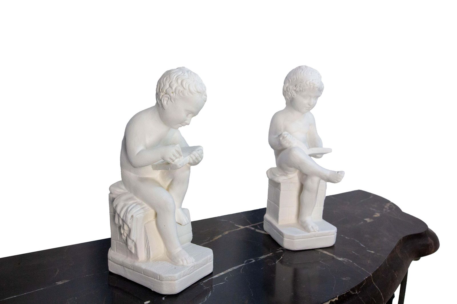 Pair Of Painted Plater Cherubs Book End France, Late 19th Century photo for sale