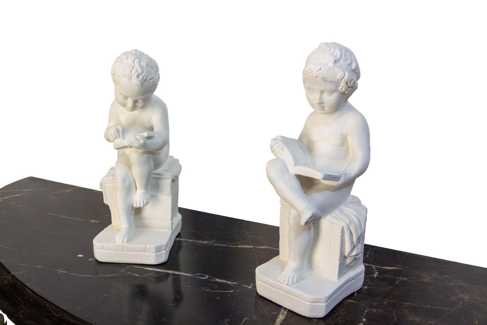 Pair Of Painted Plater Cherubs Book End France, Late 19th Century photo Home Decor