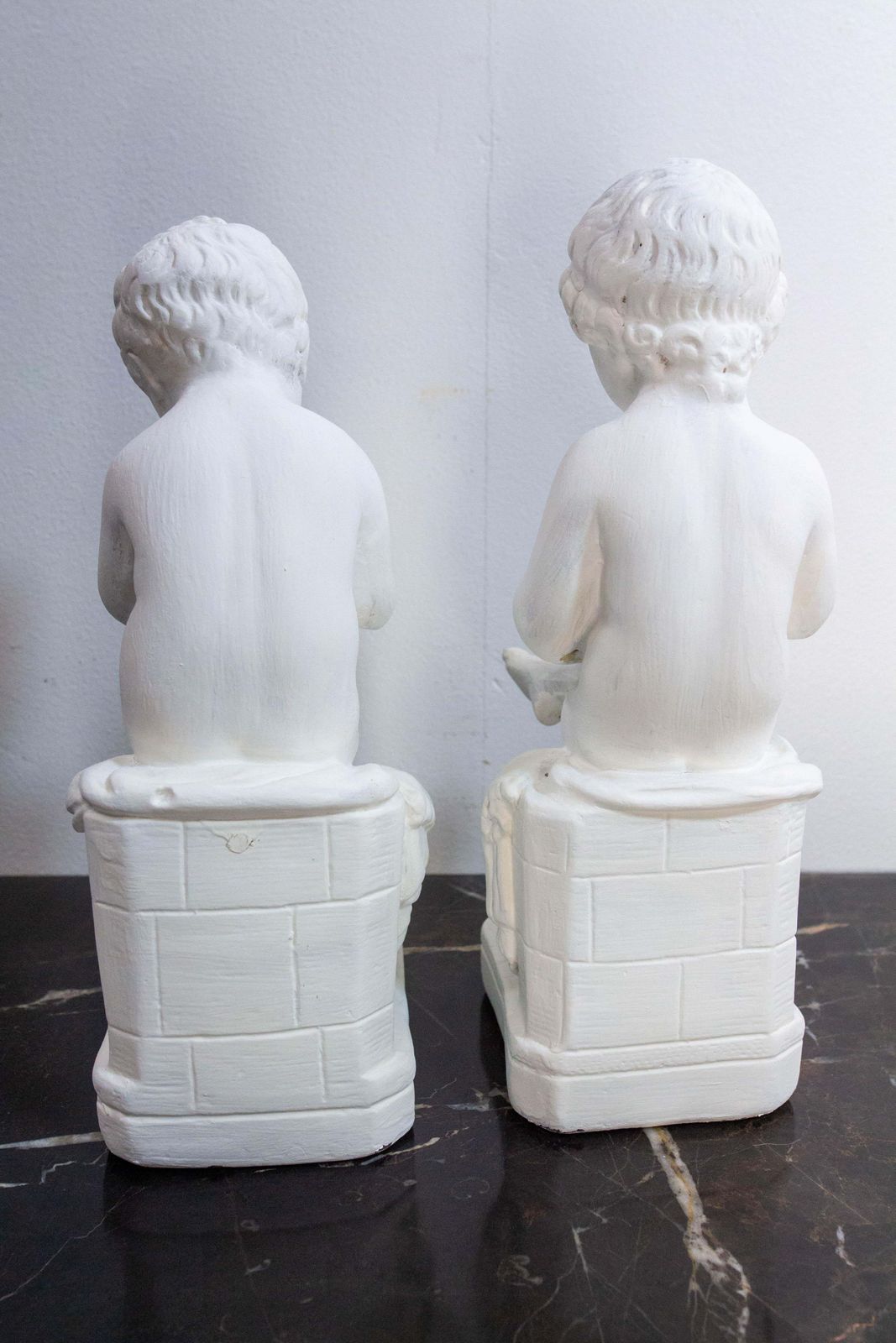 Pair Of Painted Plater Cherubs Book End France, Late 19th Century photo buy