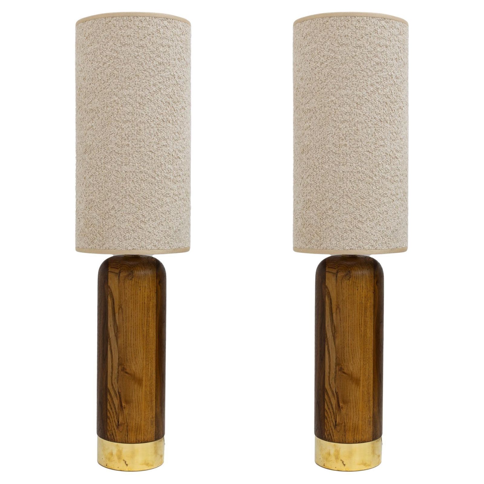 Pair Of Mid Century Modern Style Italian Wood And Brass Table Lamps