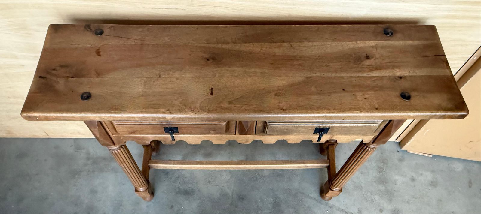 2448.0 Early 20th Century Spanish Carved Light Walnut Console Table With Fluted Legs photo