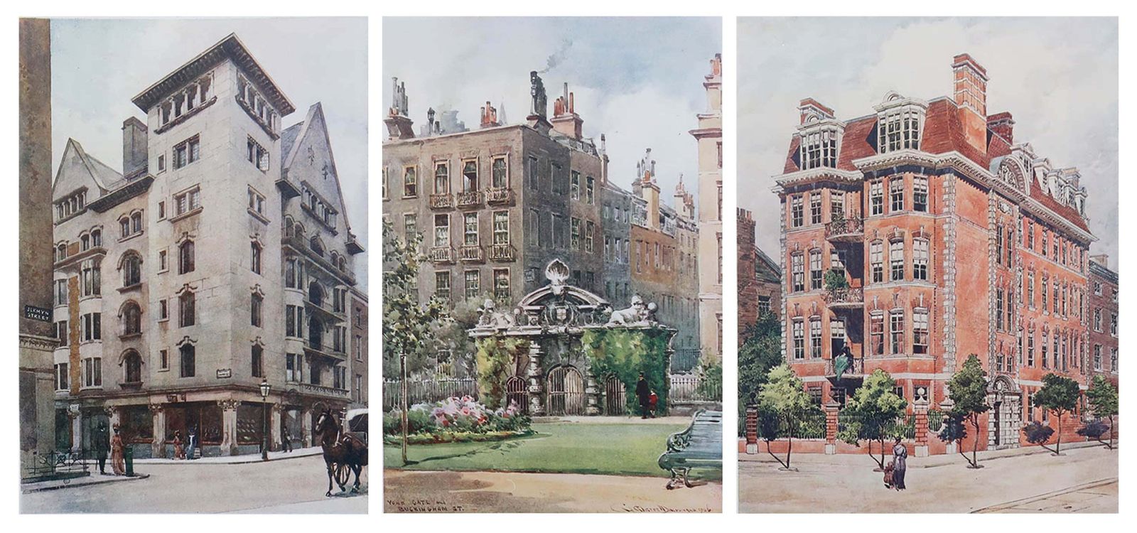 Set Of 3 Original Antique Prints Of Architectural Drawings Of London Buildings.