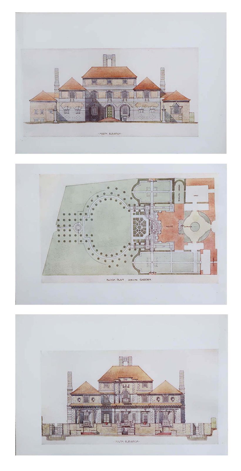 Set Of 3 Original Antique Prints Of Architectural Drawings By E.L.Lutyens. 1906