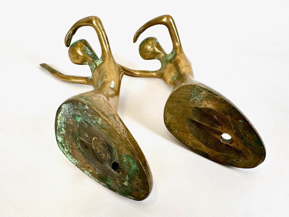Mid Century Modern Bronze Ballerina Wall Hook, 1970s, Set Of 2 photo vinterior