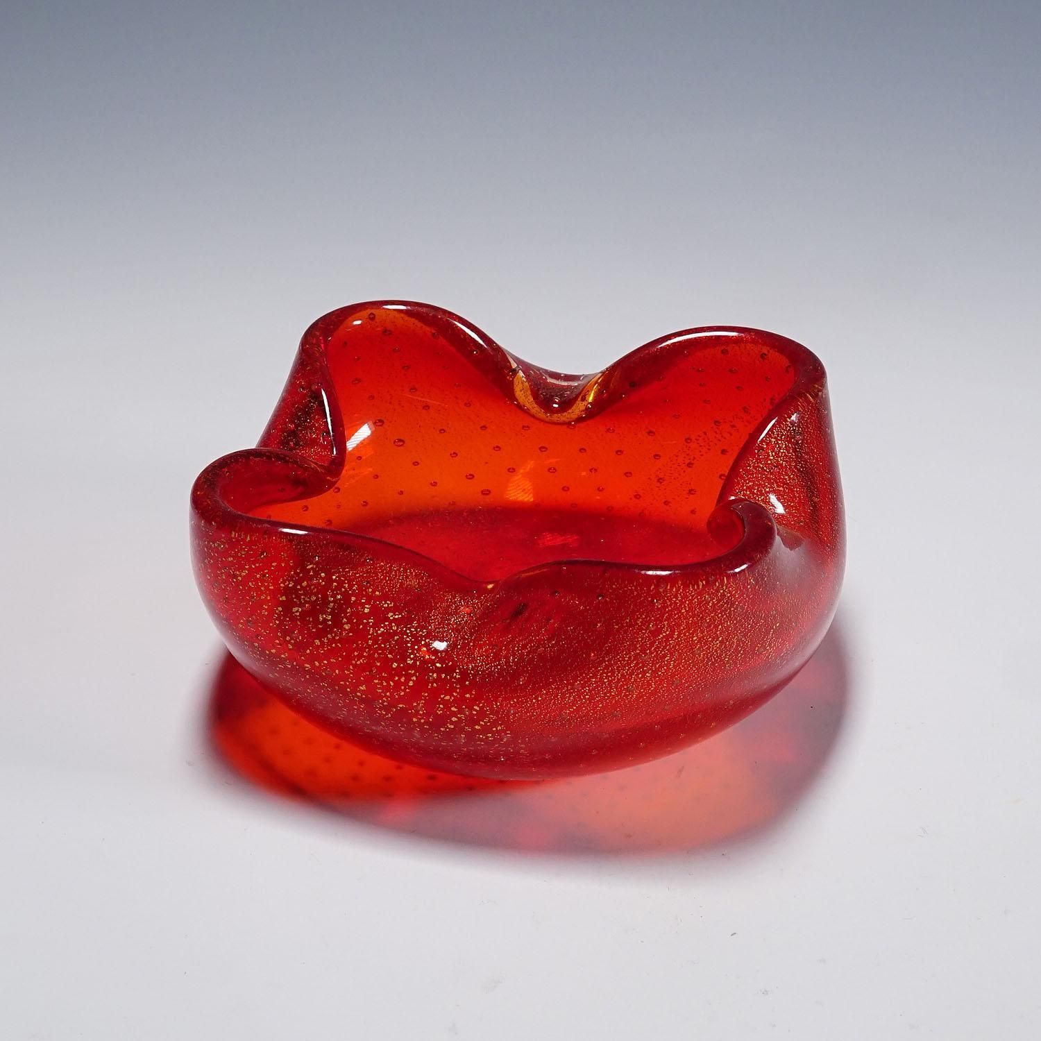 Vintage Murano Art Glass Bowl With Gold Foil 1950s photo for sale