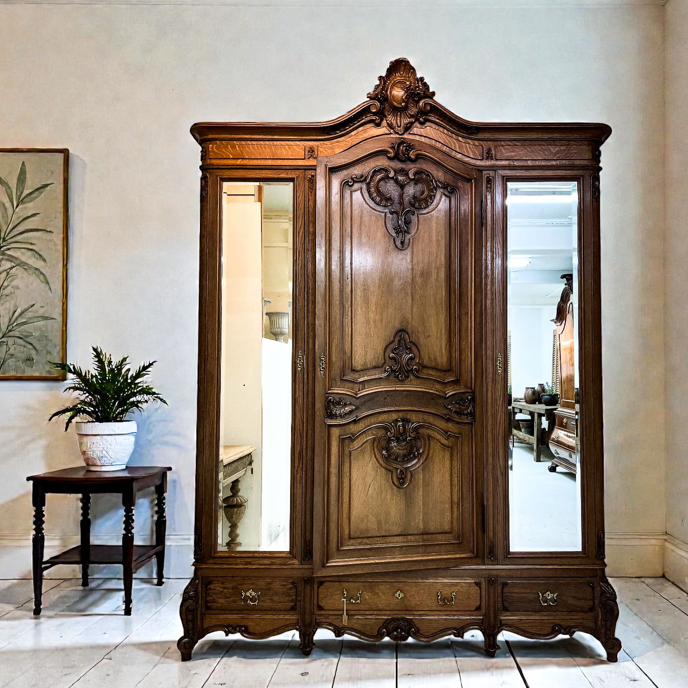 Large 19th Century French Walnut Triple Armoire Wardrobe