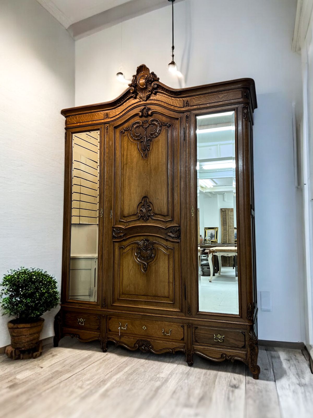 photo buy Large 19th Century French Walnut Triple Armoire Wardrobe