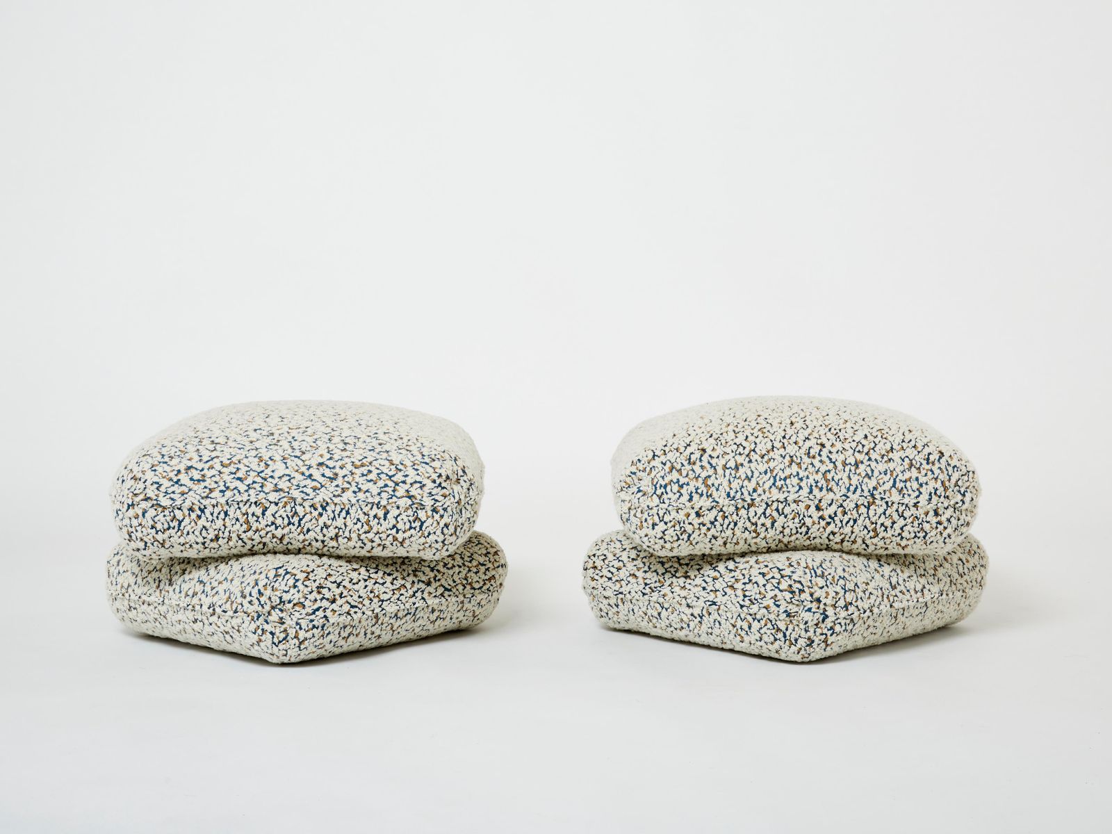Jacques Charpentier Pair Of Ottomans Stools Alpaca Bouclé Maison Jansen 1970s photo vinterior