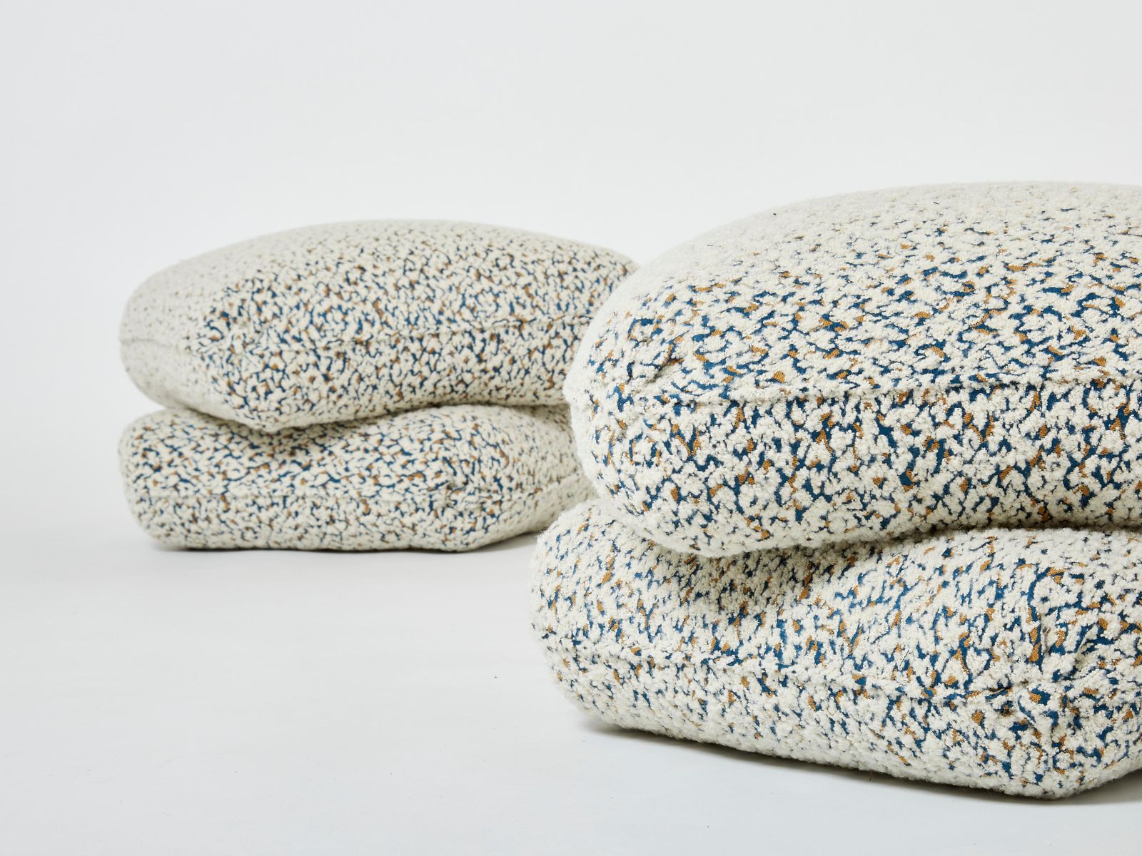 Jacques Charpentier Pair Of Ottomans Stools Alpaca Bouclé Maison Jansen 1970s photo buy
