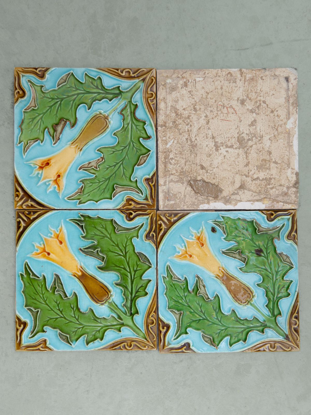 Art Nouveau Flower Tiles Designed By Carreaux Faience De Florennes, Belgium photo buy