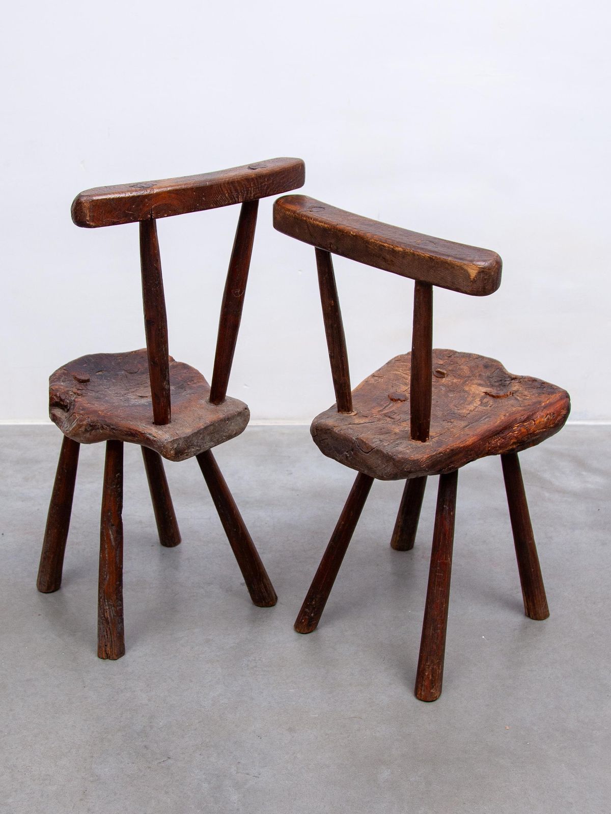 Brutalist Country Style Solid Wooden Chairs Hand Crafted 19th Century Auvergne photo Furniture