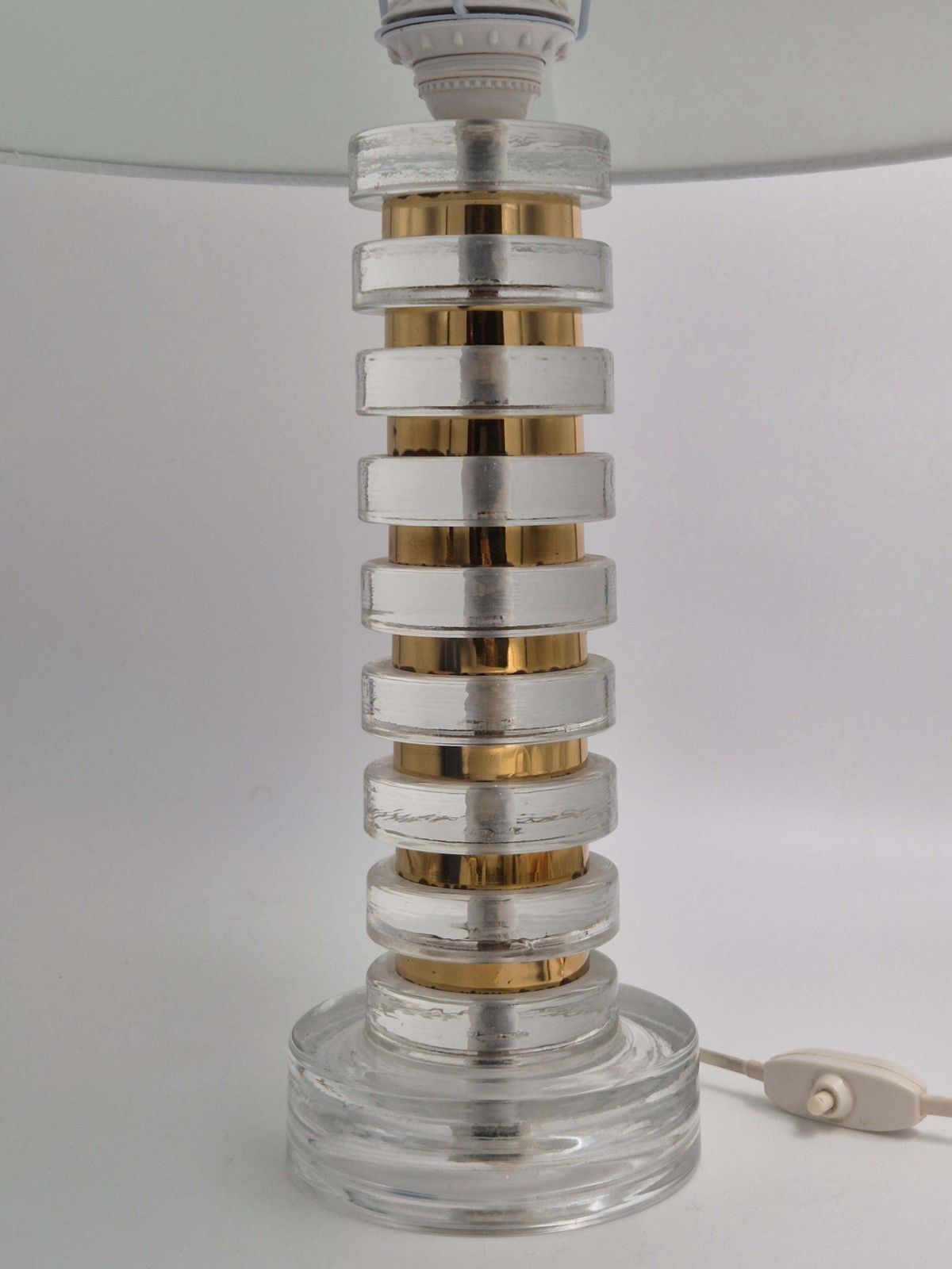 Rare Scandinavian / Midcentury Modern Table Lamp With Orrefors Glass And Brass photo Lighting