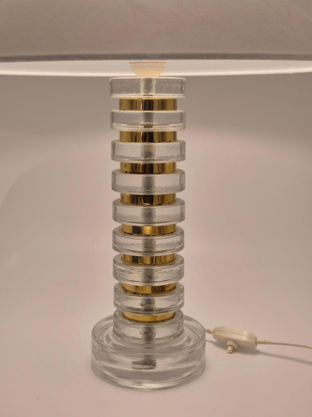 Rare Scandinavian / Midcentury Modern Table Lamp With Orrefors Glass And Brass photo vintage