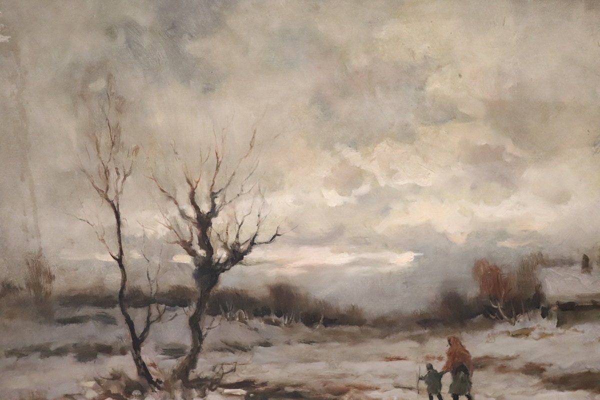 photo furniture Winter Landscape, Oil Painting On Canvas, Early 20th Century, Framed