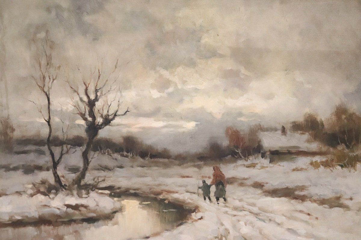 2432.0 Winter Landscape, Oil Painting On Canvas, Early 20th Century, Framed photo