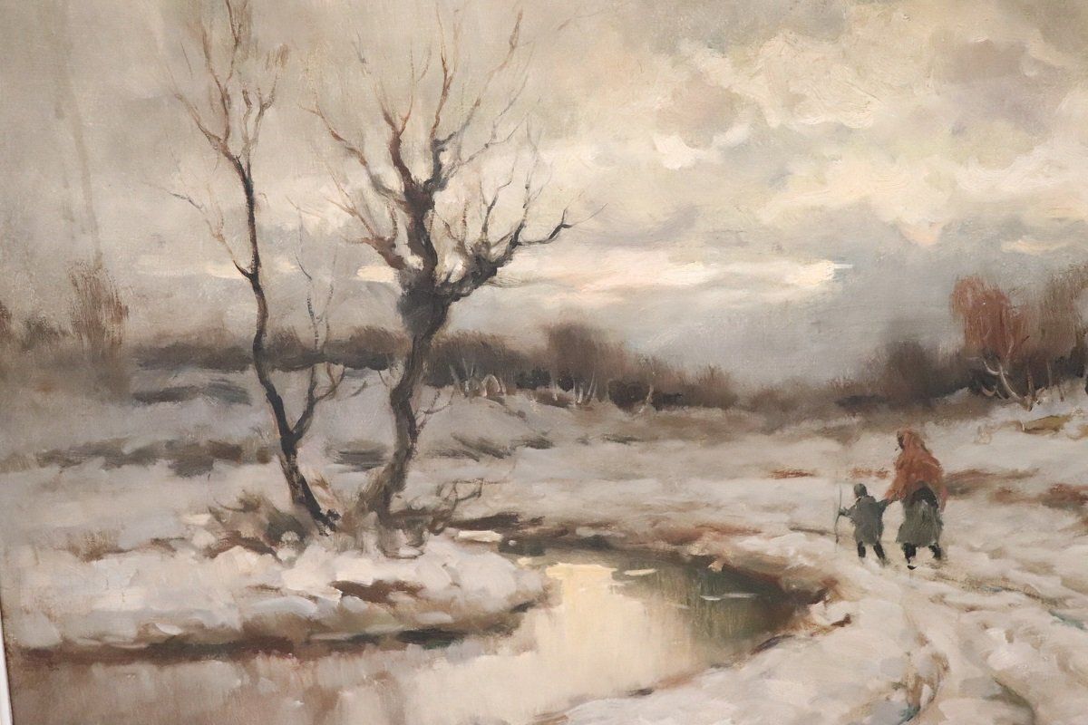 photo buy Winter Landscape, Oil Painting On Canvas, Early 20th Century, Framed