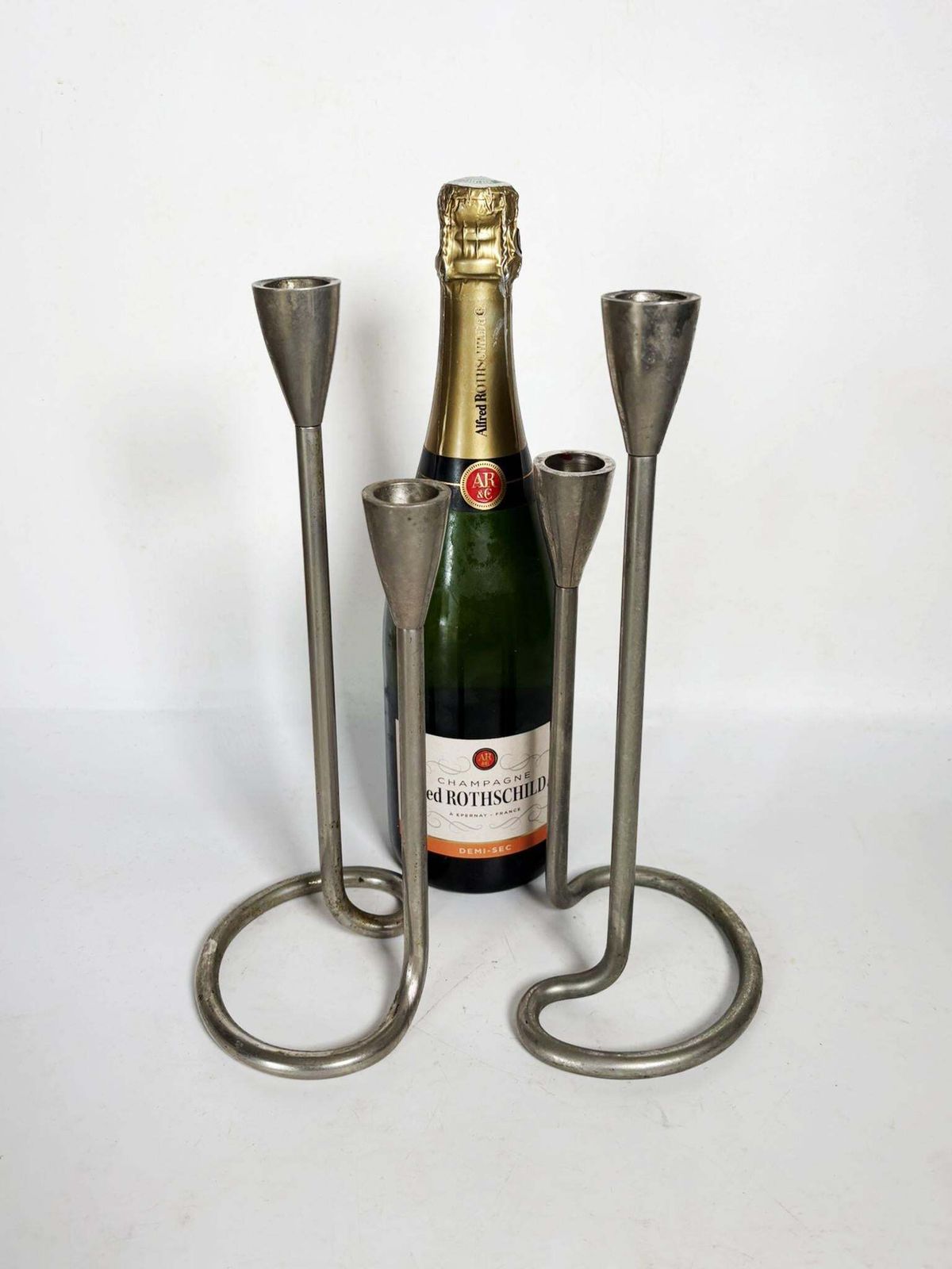Pair Of Scandinavian Metal Candlesticks, 1960 photo for sale