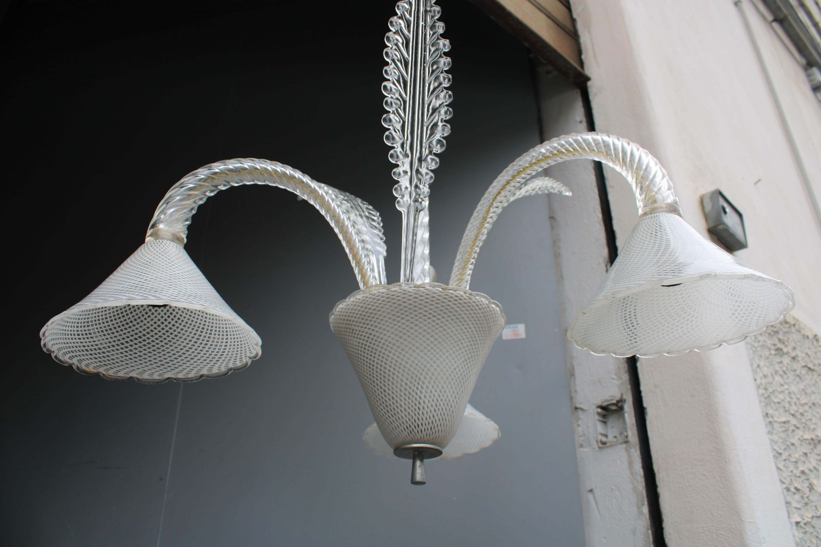 Venini Reticello 1940 Italian Murano Glass Chandelier photo for sale