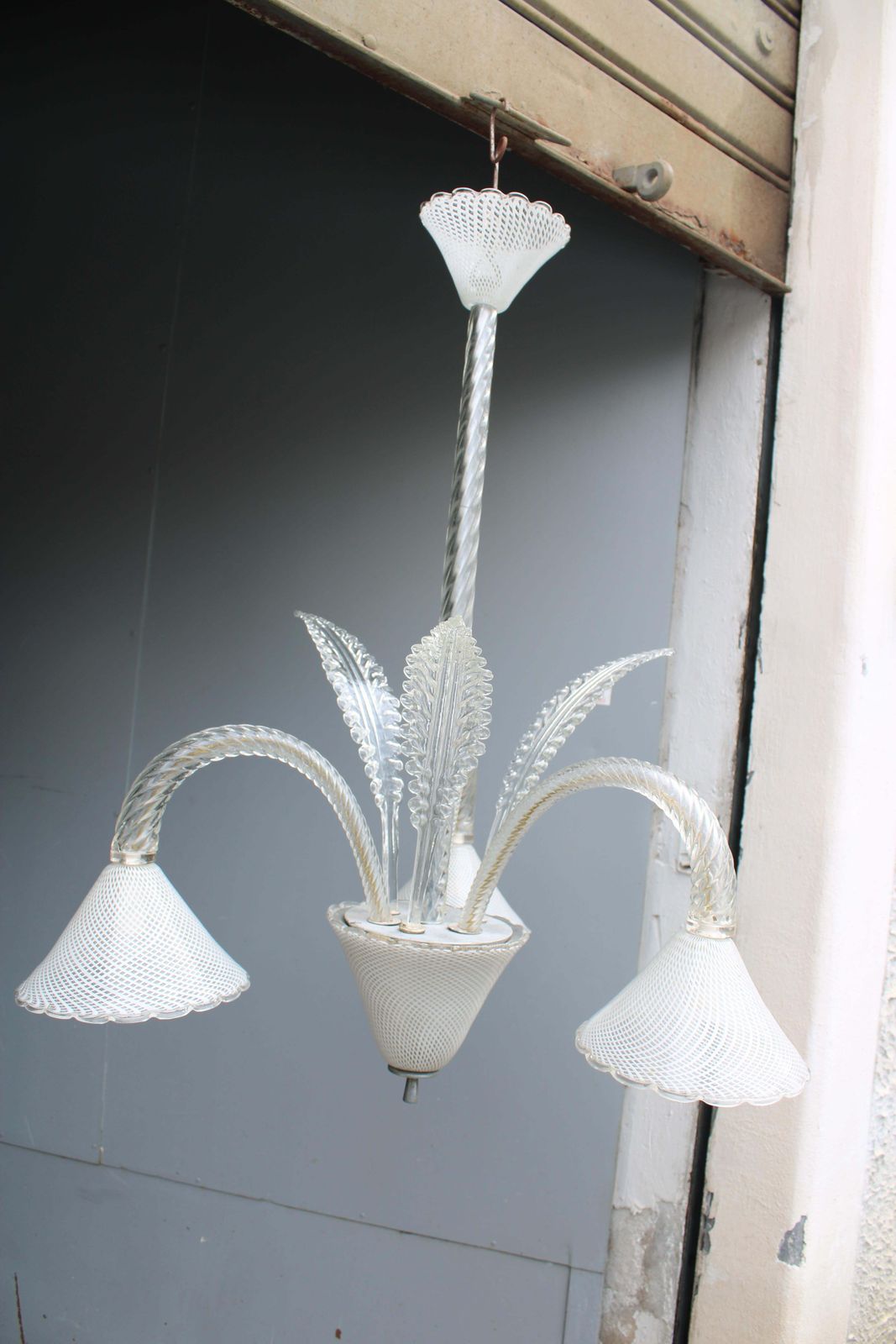 photo furniture Venini Reticello 1940 Italian Murano Glass Chandelier