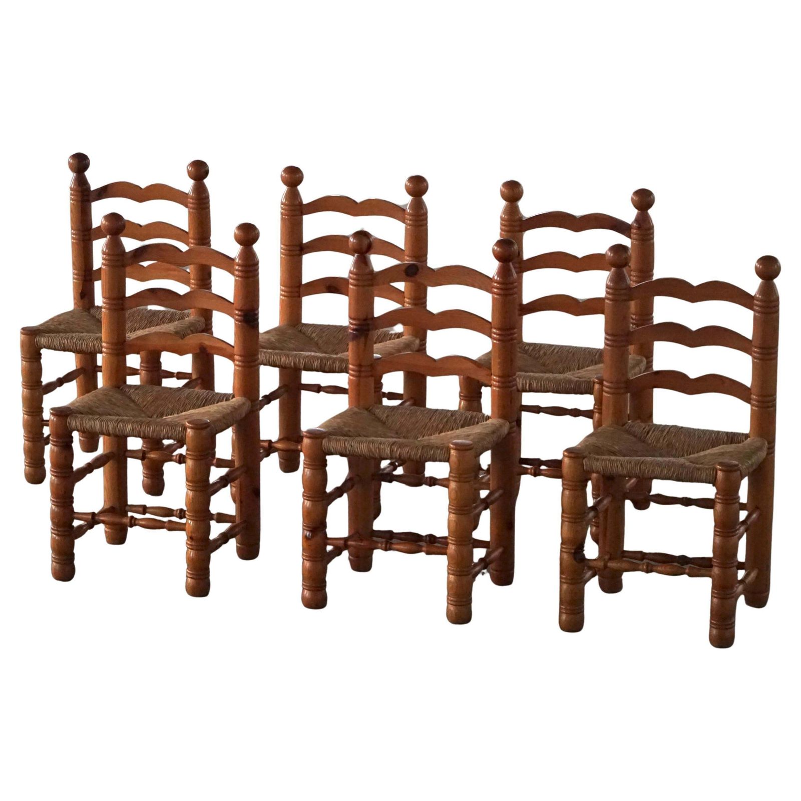 Set Of 6 French Modern Brutalist Chairs, Charles Dudouyt Style, Made In 1960s