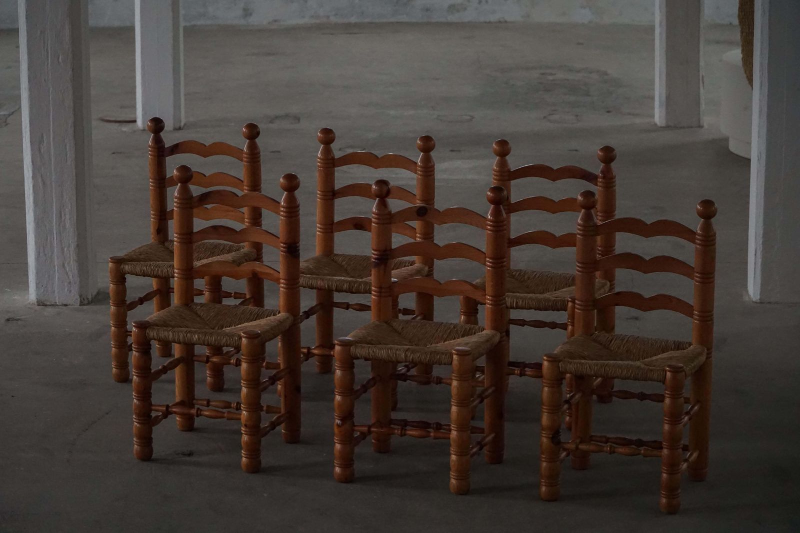 Set Of 6 French Modern Brutalist Chairs, Charles Dudouyt Style, Made In 1960s photo Furniture