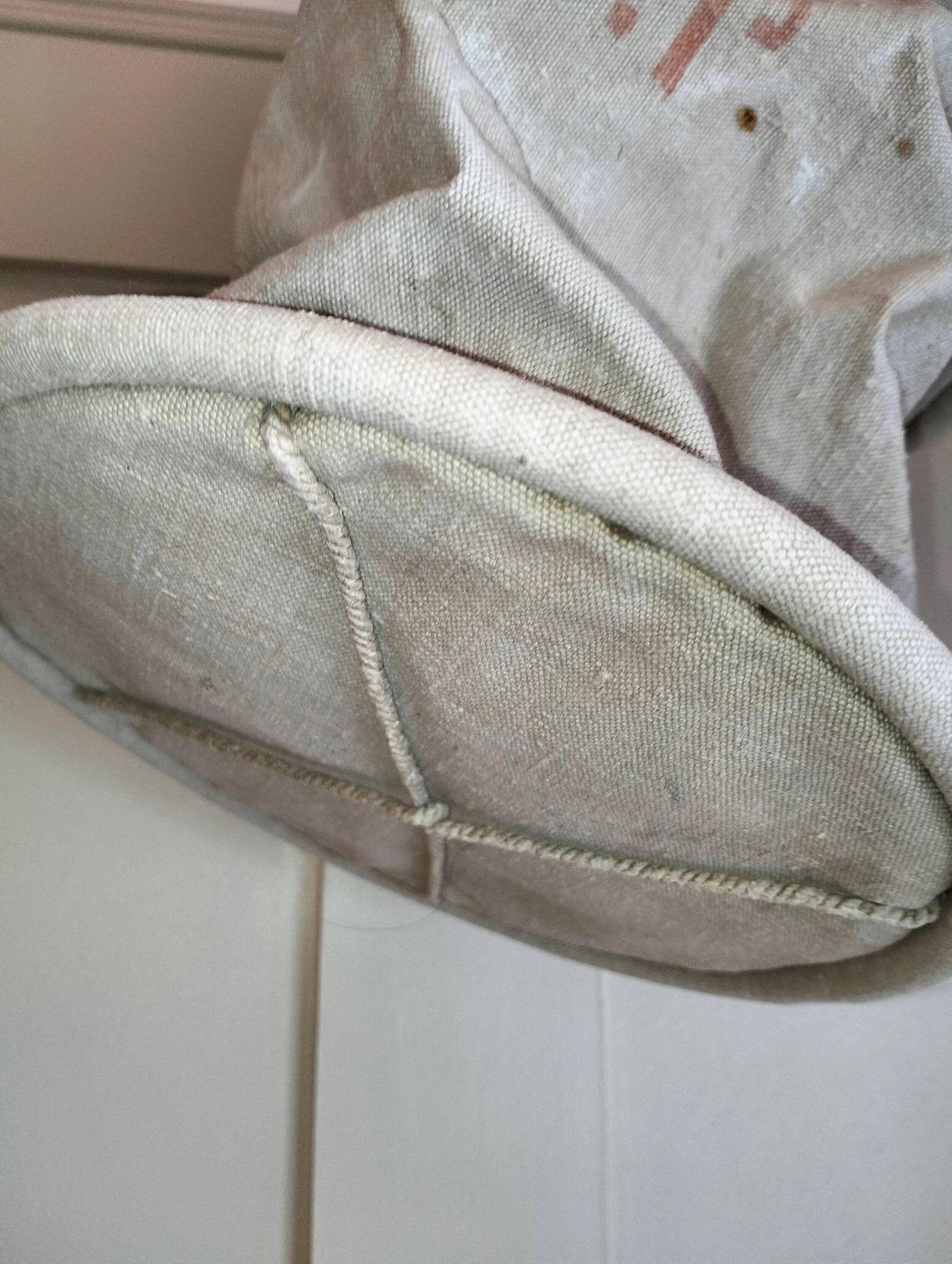 photo furniture Antique French Linen Fire Bucket | Ww2 Era Water Bag, Rustic Decor