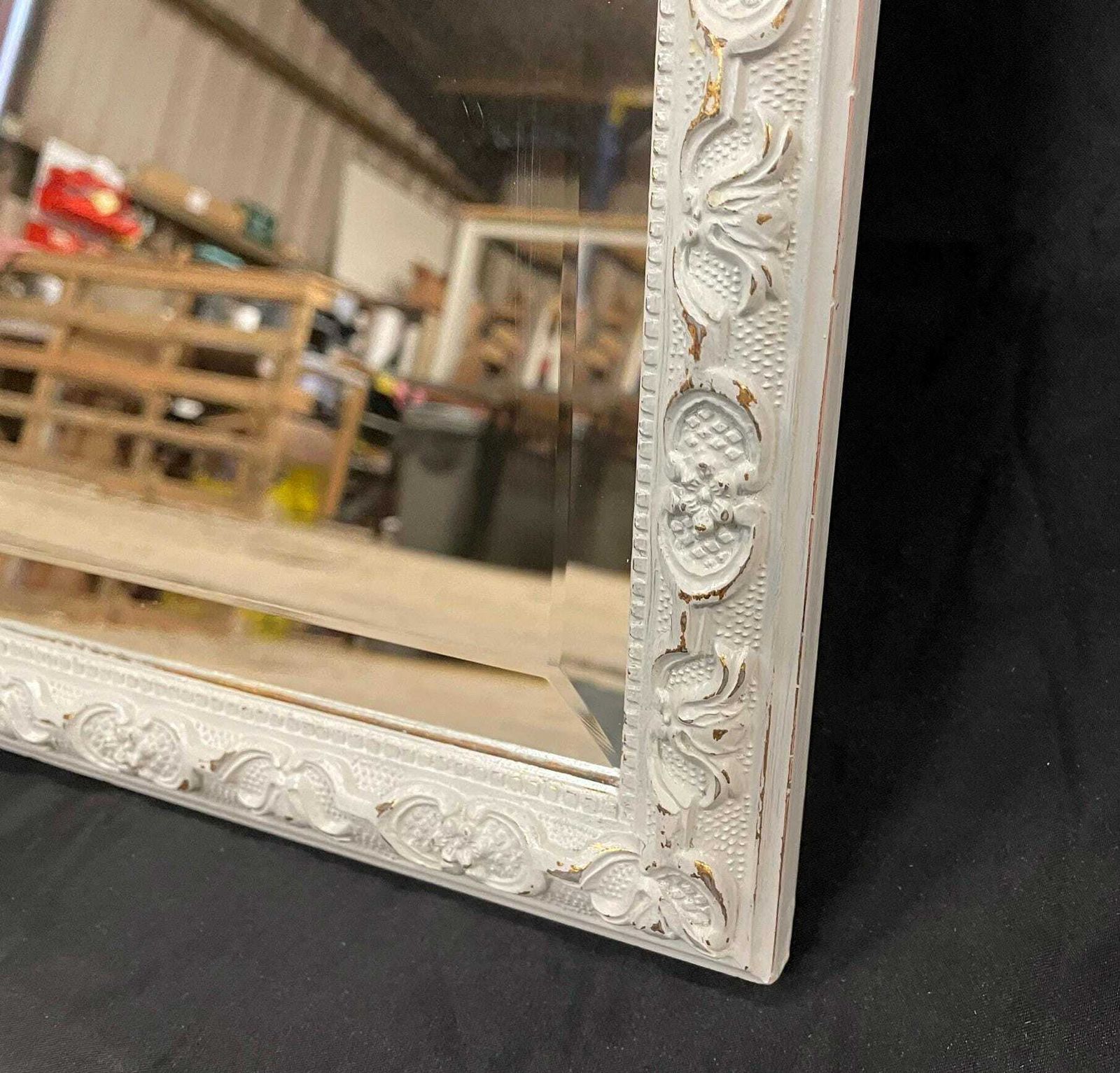 French Style Grey Bevelled Mirror | Hand Painted Antique Finish photo vinterior