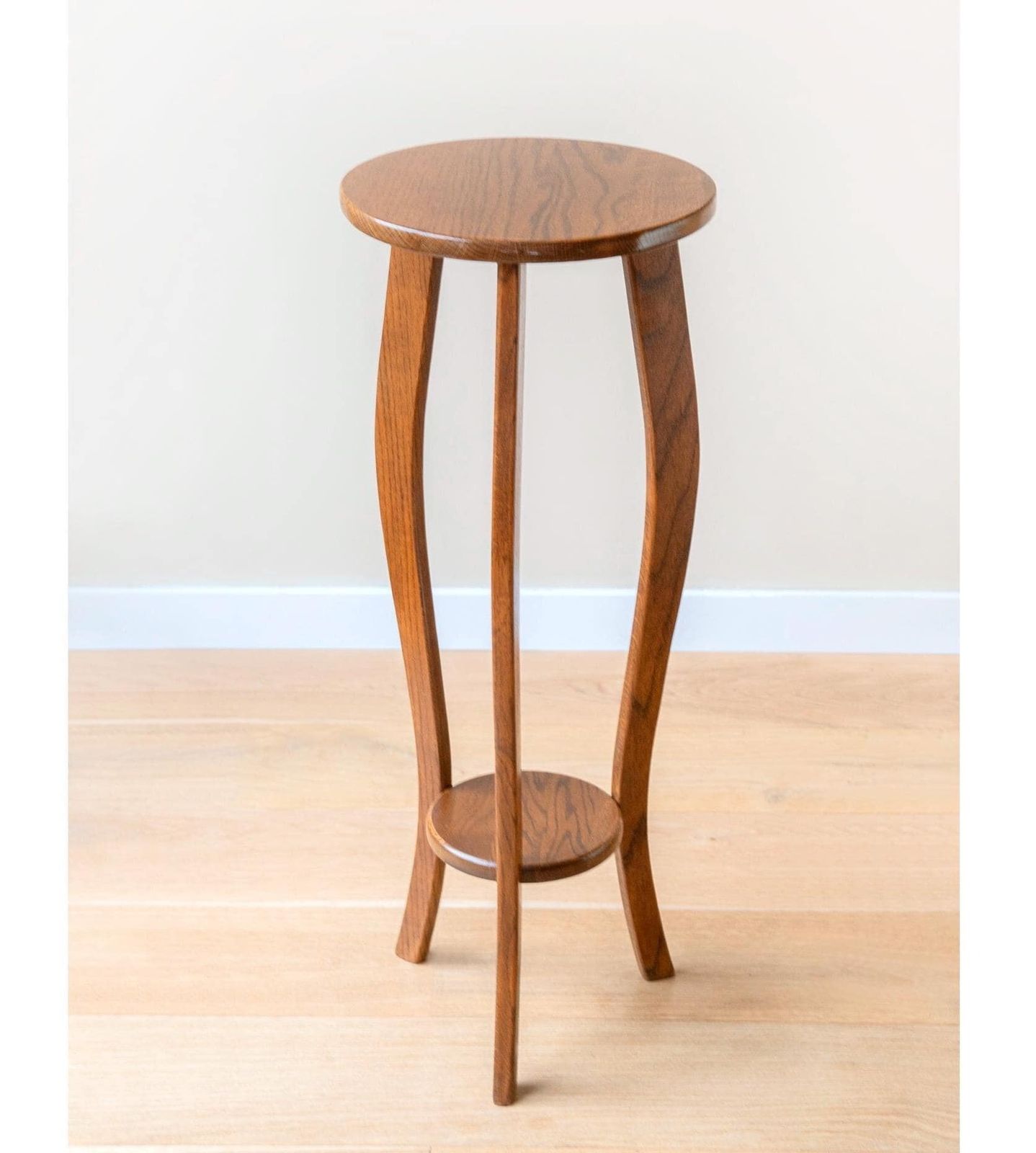 Art Deco Oak Side Table With Curved Legs – Vintage Wooden Plant Stand