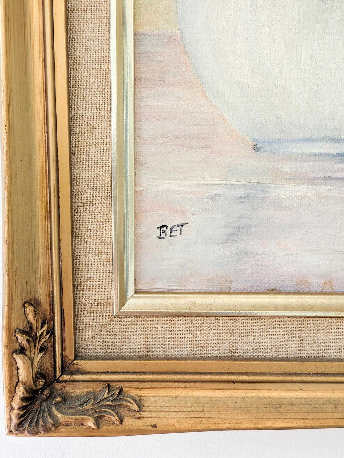 Gorgeous Oil On Canvas Board Painting Signed Bet. Pretty Floral Vintage Framed Artwork. photo furniture