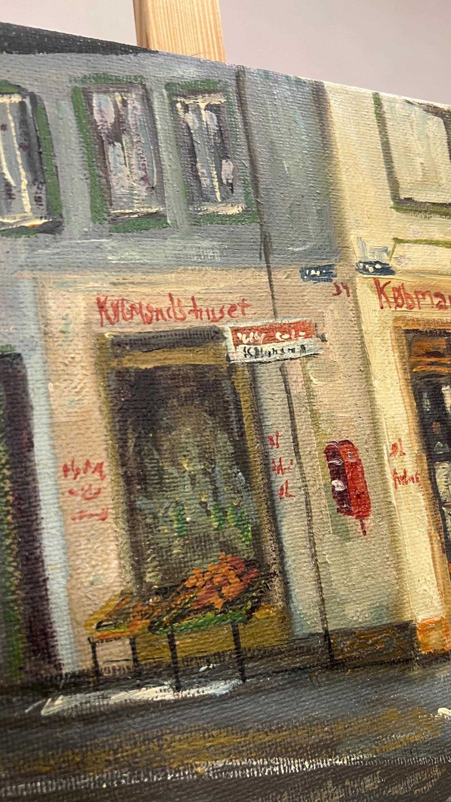 Mid Century Scandinavian Street Scene Picture By Alex 1976, Signed Oil On Canvas photo vinterior