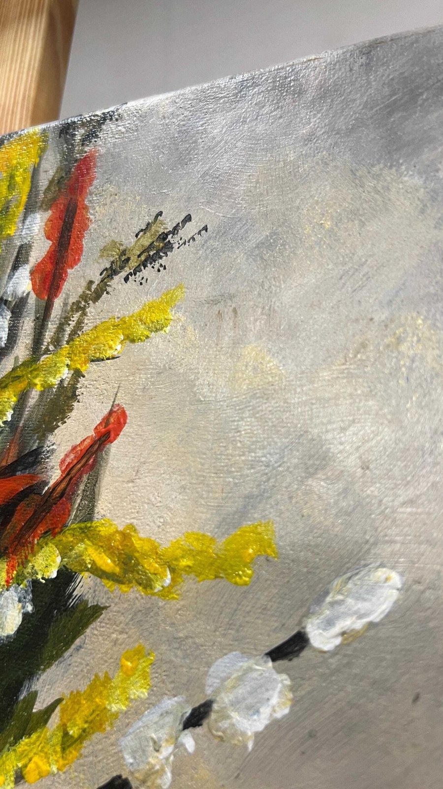 Bold Floral Still Life Painting By I.M. 2014 — Signed Oil On Canvas, 60 X 50 Cm photo vintage