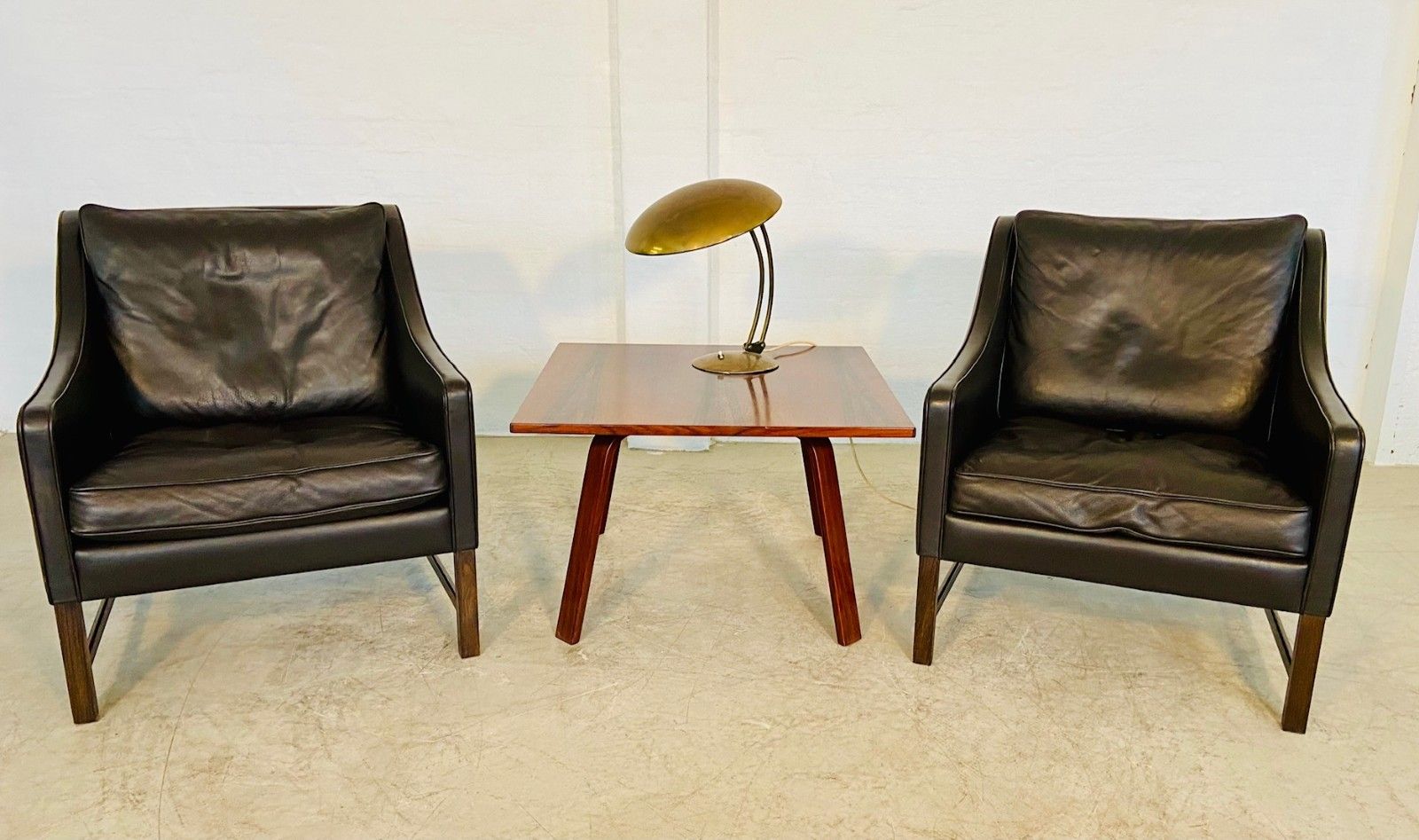 Mid Century Fredrik Kayser Leather & Rosewood Lounge Chairs – Brown Leather