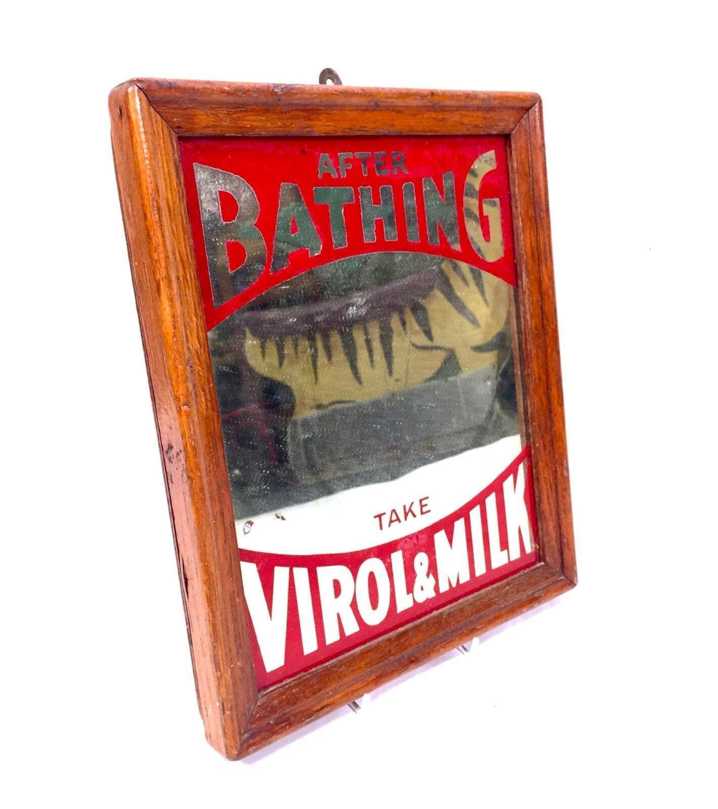 Antique Advertising Virol Wall Hanging Mirror Sign C.1920 / Apothecary Medical photo vinterior