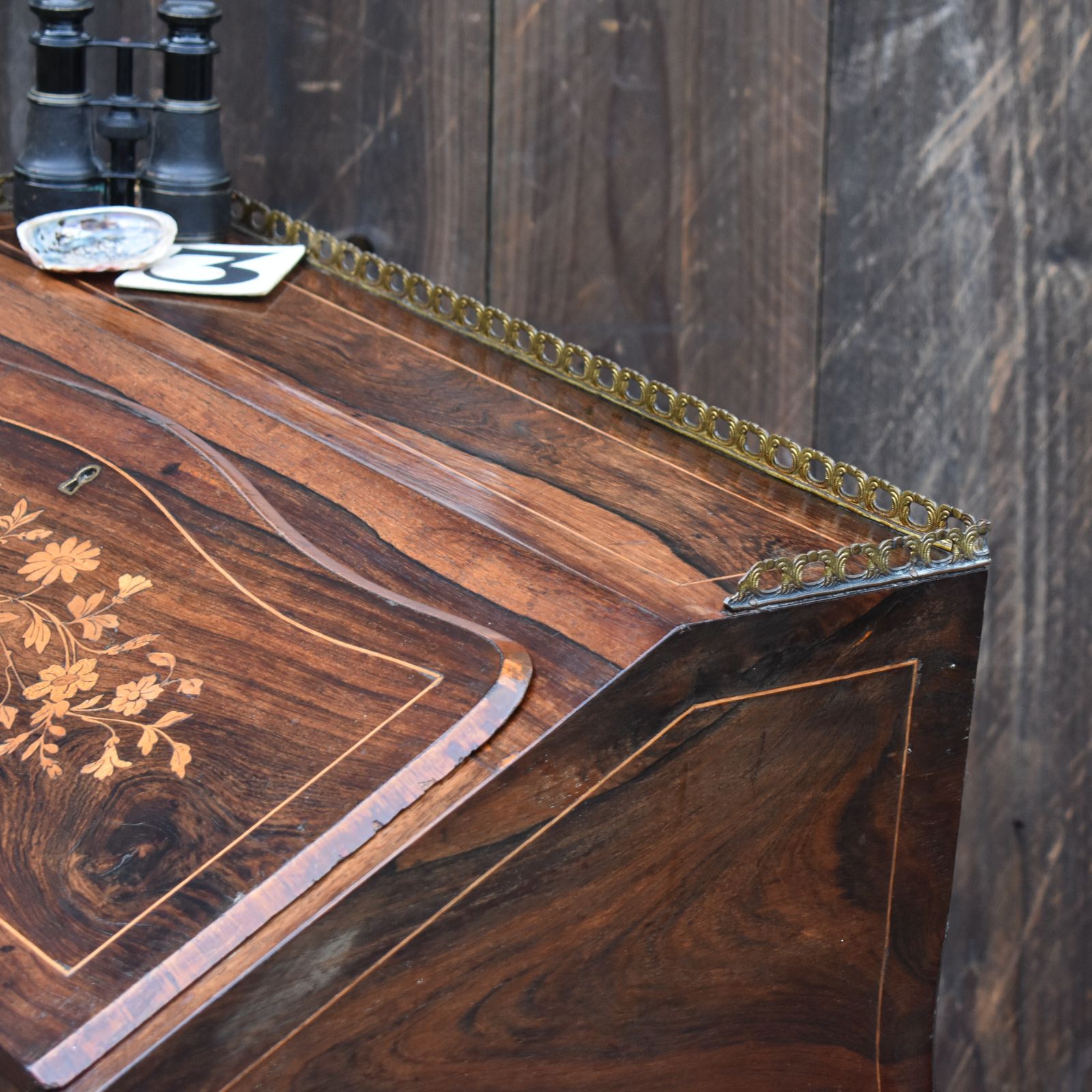 Antique French Bureau De Dame Writing Desk Ladies Marquetry Ormulu Bombe Style photo 455.0
