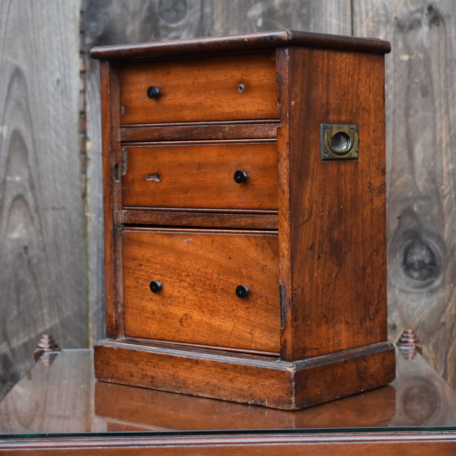 Antique Mahogany Campaign Miniature Apprentice Specimen Bank Of Drawers