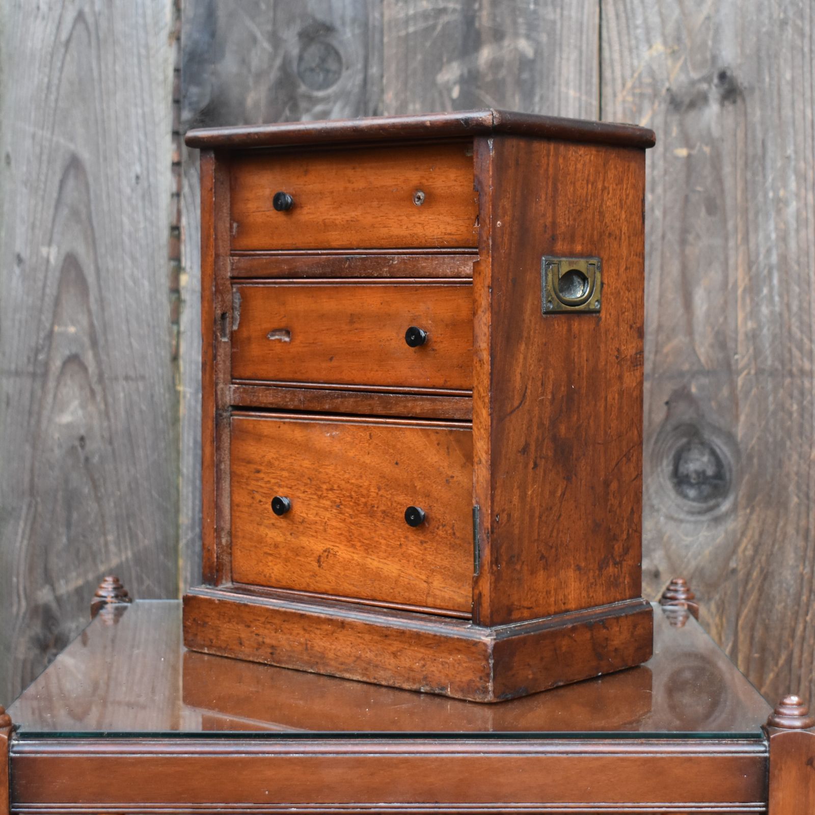 Antique Mahogany Campaign Miniature Apprentice Specimen Bank Of Drawers photo vintage