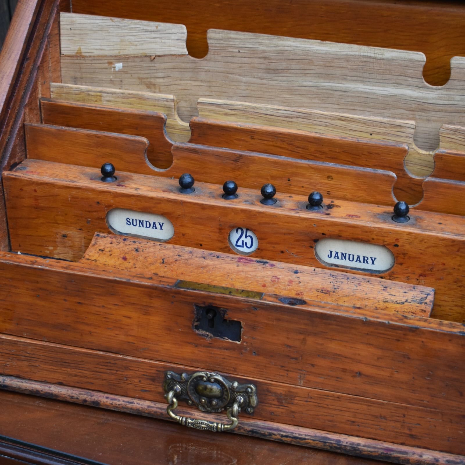 Antique Victorian Fine Oak Perpetual Calendar Tambour Travel Stationery Cabinet photo furniture